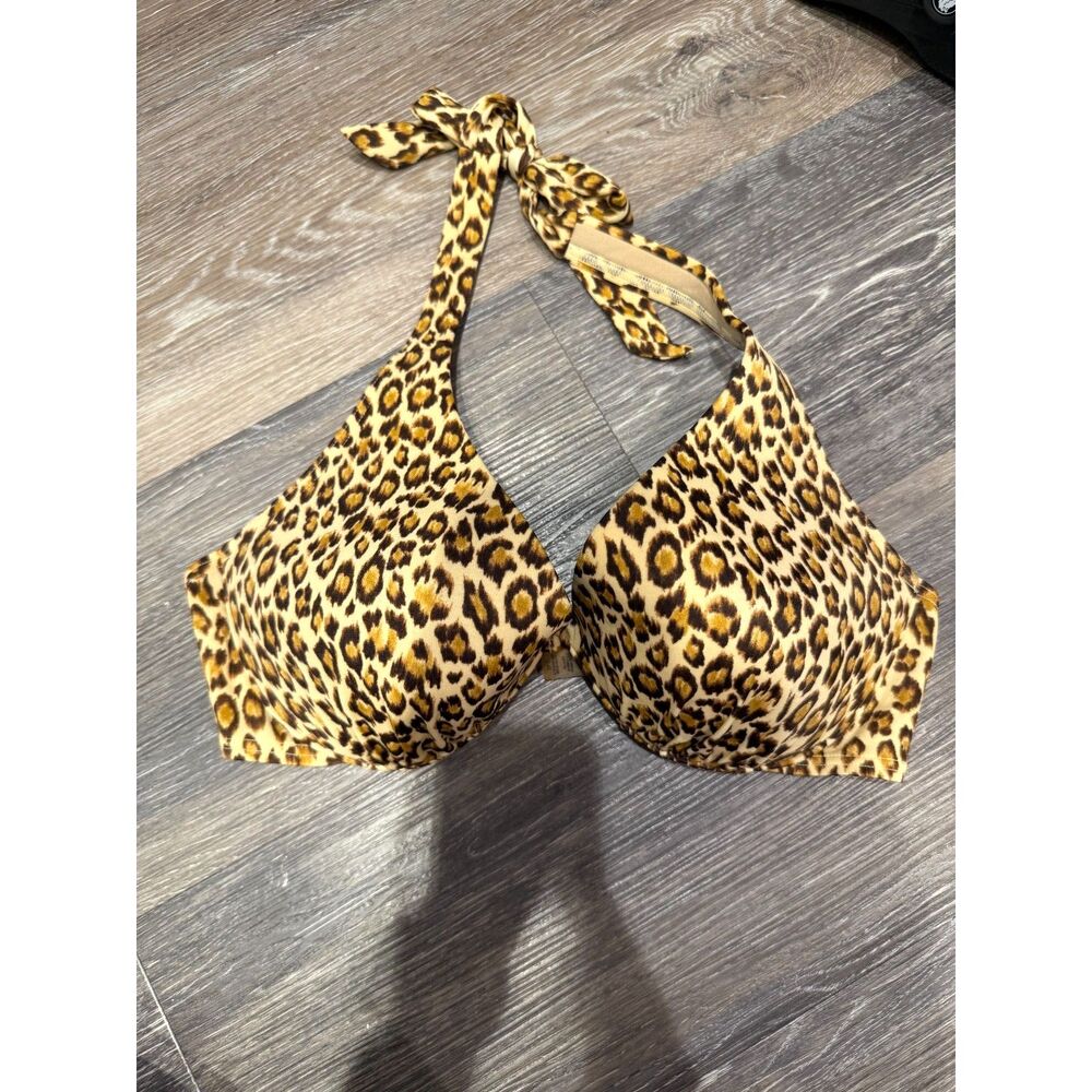 Victoria's Secret Swim Size 36C Cheetah Print Wired Halter Bikini Top EUC Y2K